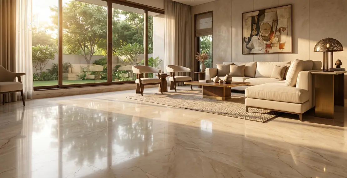 Elegant Indian marble flooring in a modern family living room