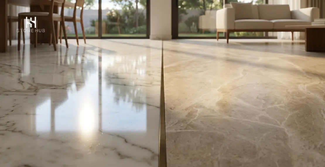 Comparison of polished and honed marble flooring finishes